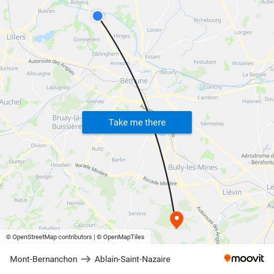 Mont-Bernanchon to Ablain-Saint-Nazaire map