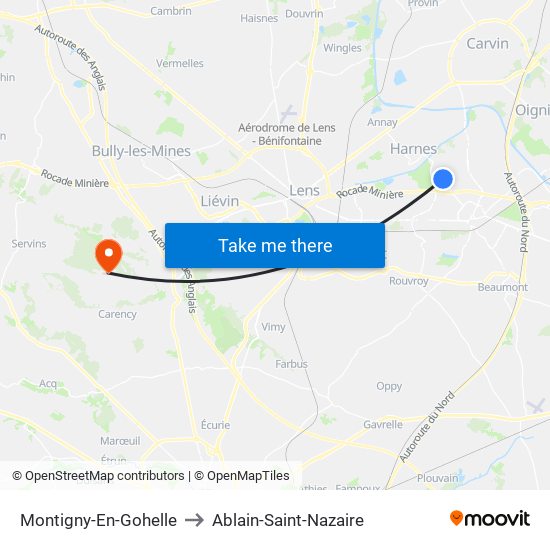 Montigny-En-Gohelle to Ablain-Saint-Nazaire map
