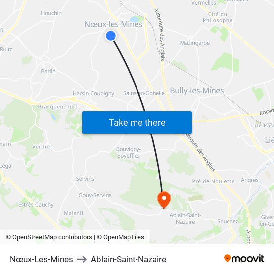 Nœux-Les-Mines to Ablain-Saint-Nazaire map