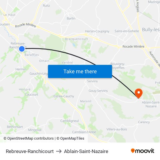 Rebreuve-Ranchicourt to Ablain-Saint-Nazaire map