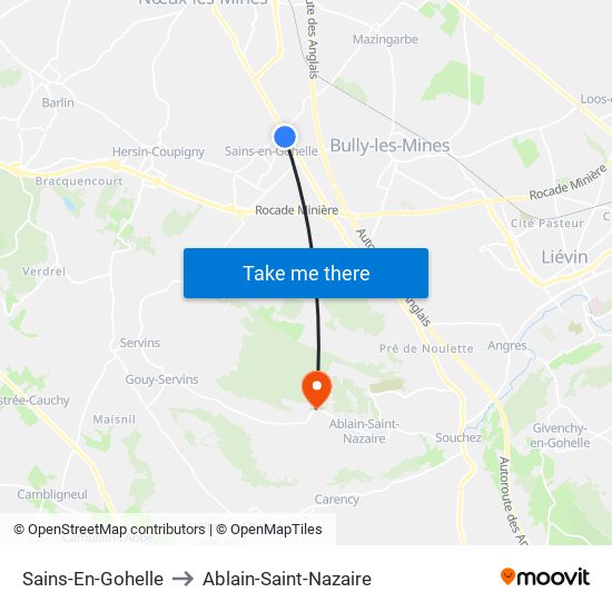 Sains-En-Gohelle to Ablain-Saint-Nazaire map