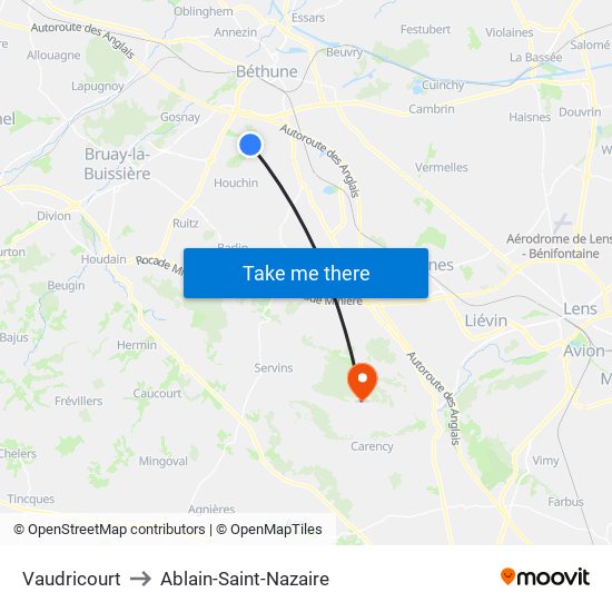 Vaudricourt to Ablain-Saint-Nazaire map