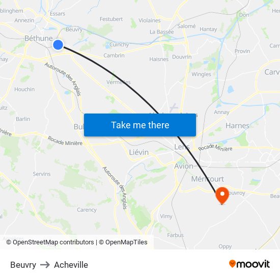 Beuvry to Acheville map