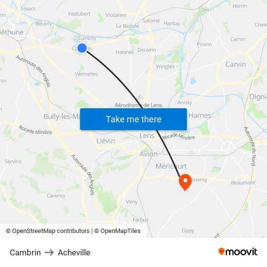 Cambrin to Acheville map