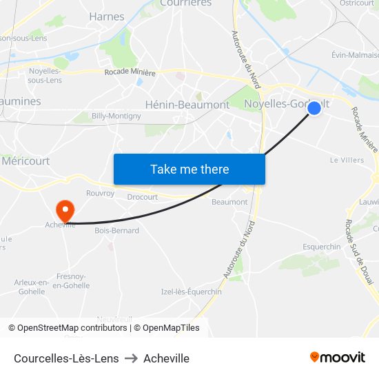 Courcelles-Lès-Lens to Acheville map