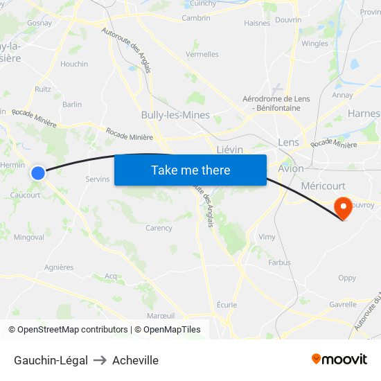 Gauchin-Légal to Acheville map