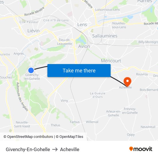 Givenchy-En-Gohelle to Acheville map