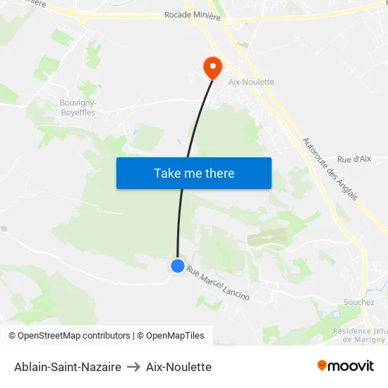 Ablain-Saint-Nazaire to Aix-Noulette map