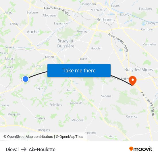 Diéval to Aix-Noulette map