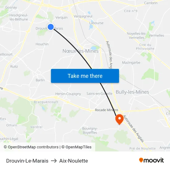 Drouvin-Le-Marais to Aix-Noulette map