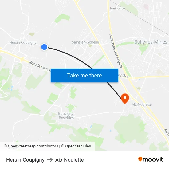 Hersin-Coupigny to Aix-Noulette map