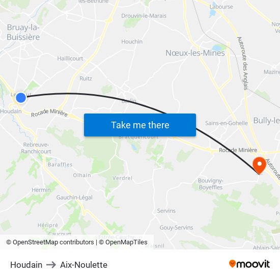 Houdain to Aix-Noulette map