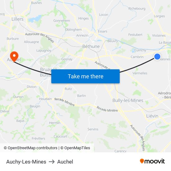 Auchy-Les-Mines to Auchel map