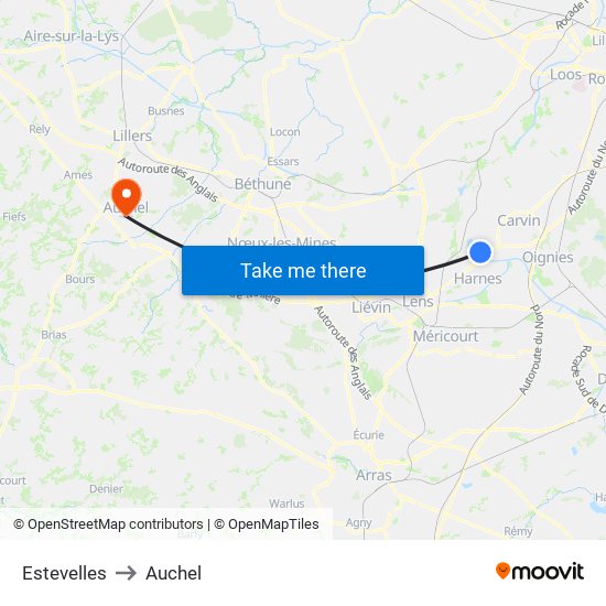 Estevelles to Auchel map