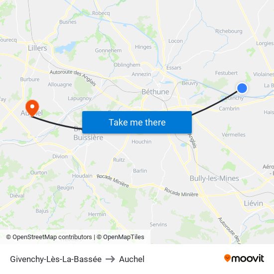 Givenchy-Lès-La-Bassée to Auchel map