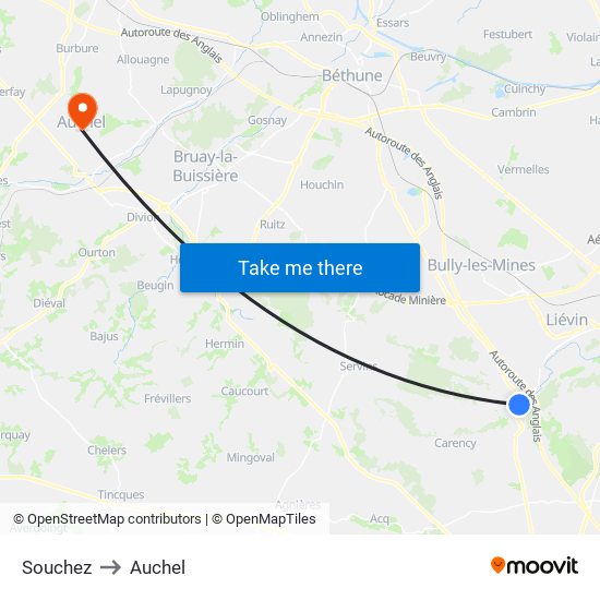 Souchez to Auchel map