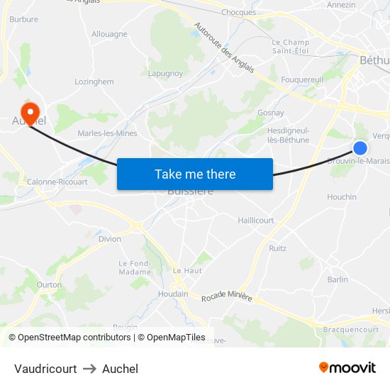 Vaudricourt to Auchel map
