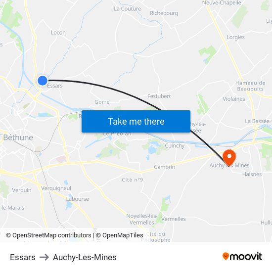 Essars to Auchy-Les-Mines map