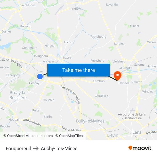 Fouquereuil to Auchy-Les-Mines map