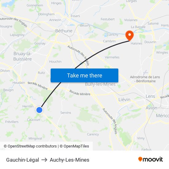 Gauchin-Légal to Auchy-Les-Mines map