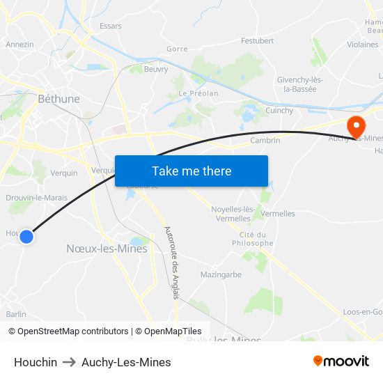 Houchin to Auchy-Les-Mines map