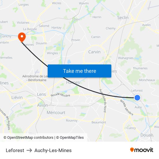 Leforest to Auchy-Les-Mines map