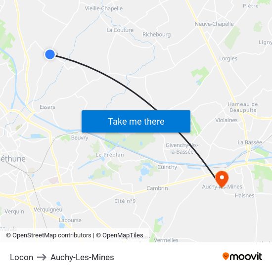 Locon to Auchy-Les-Mines map