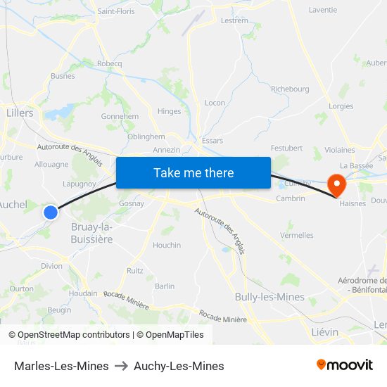 Marles-Les-Mines to Auchy-Les-Mines map