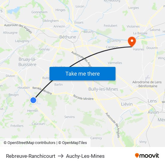 Rebreuve-Ranchicourt to Auchy-Les-Mines map