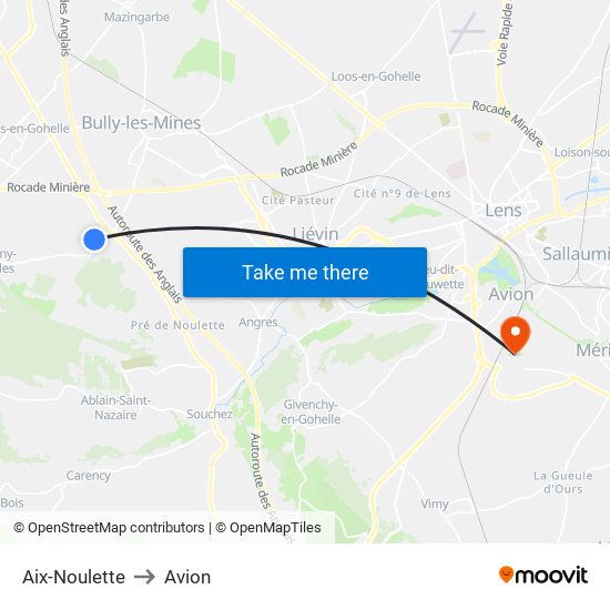 Aix-Noulette to Avion map