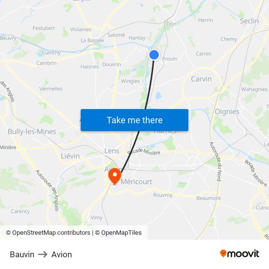 Bauvin to Avion map