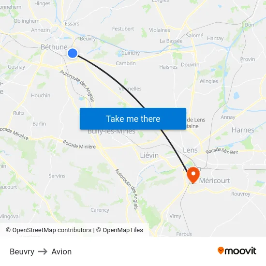 Beuvry to Avion map
