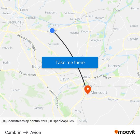 Cambrin to Avion map