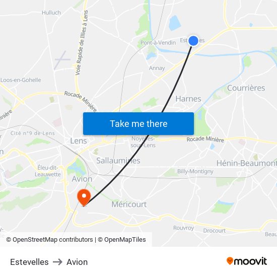 Estevelles to Avion map