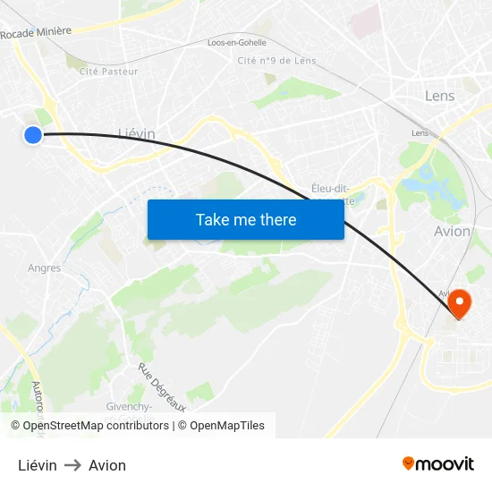 Liévin to Avion map