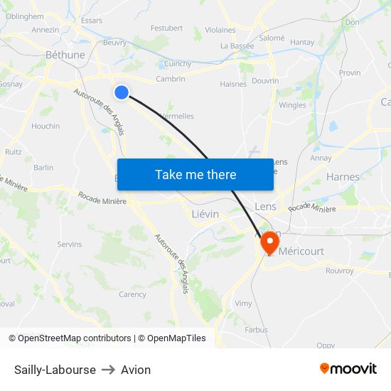 Sailly-Labourse to Avion map