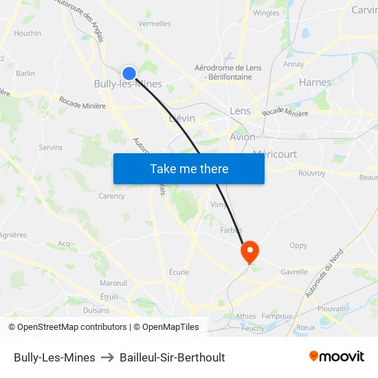 Bully-Les-Mines to Bailleul-Sir-Berthoult map