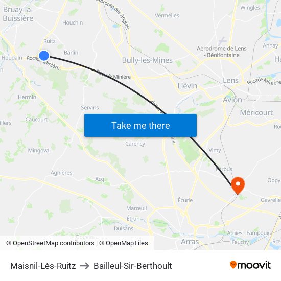 Maisnil-Lès-Ruitz to Bailleul-Sir-Berthoult map