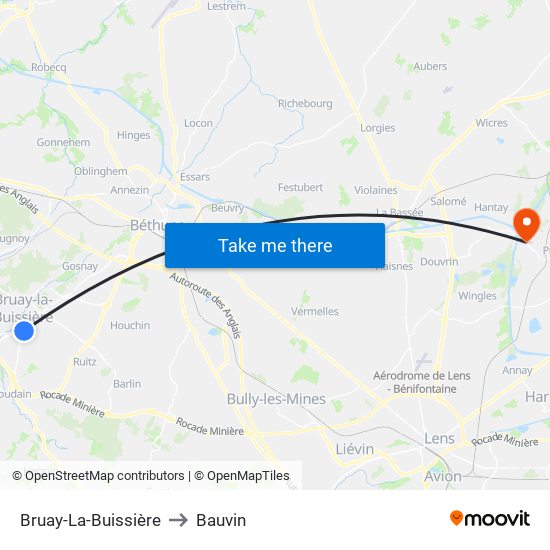 Bruay-La-Buissière to Bauvin map