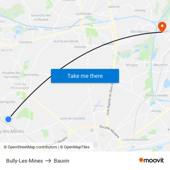 Bully-Les-Mines to Bauvin map