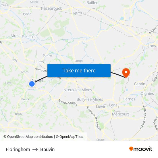 Floringhem to Bauvin map