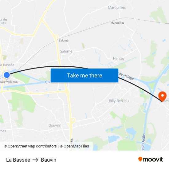 La Bassée to Bauvin map