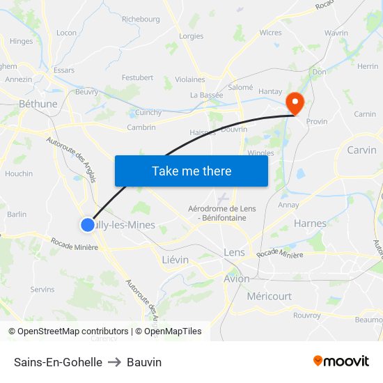 Sains-En-Gohelle to Bauvin map