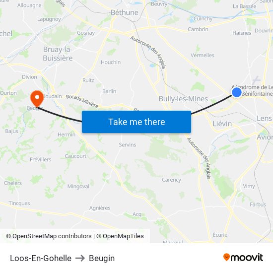 Loos-En-Gohelle to Beugin map