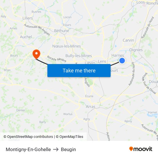 Montigny-En-Gohelle to Beugin map