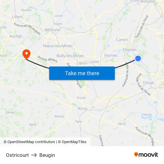 Ostricourt to Beugin map