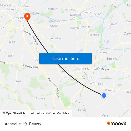 Acheville to Beuvry map