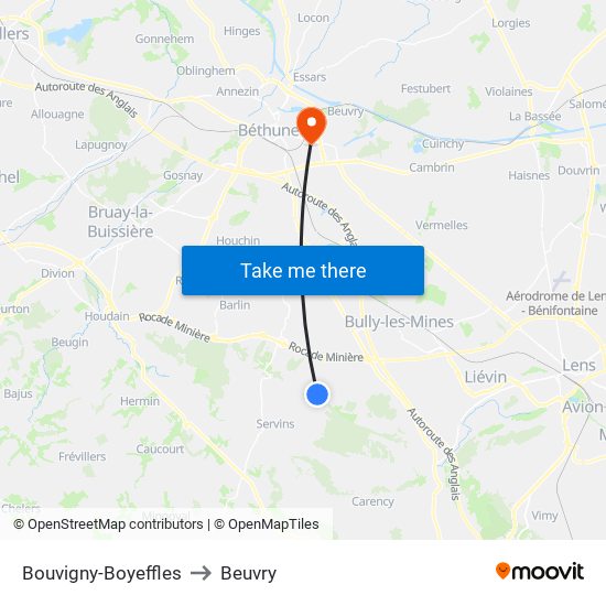 Bouvigny-Boyeffles to Beuvry map