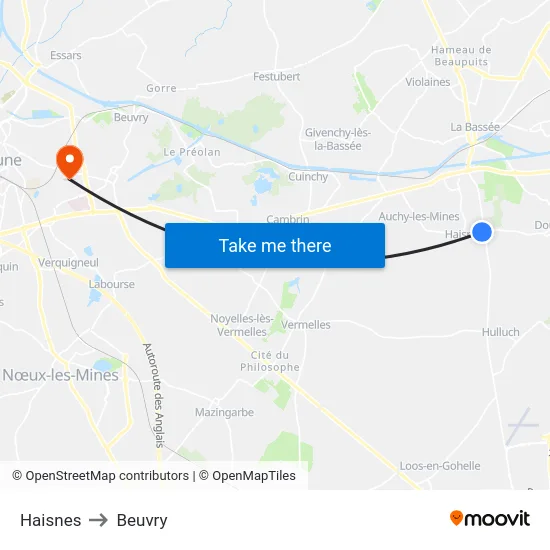 Haisnes to Beuvry map