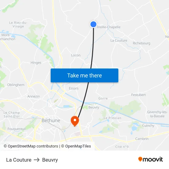 La Couture to Beuvry map